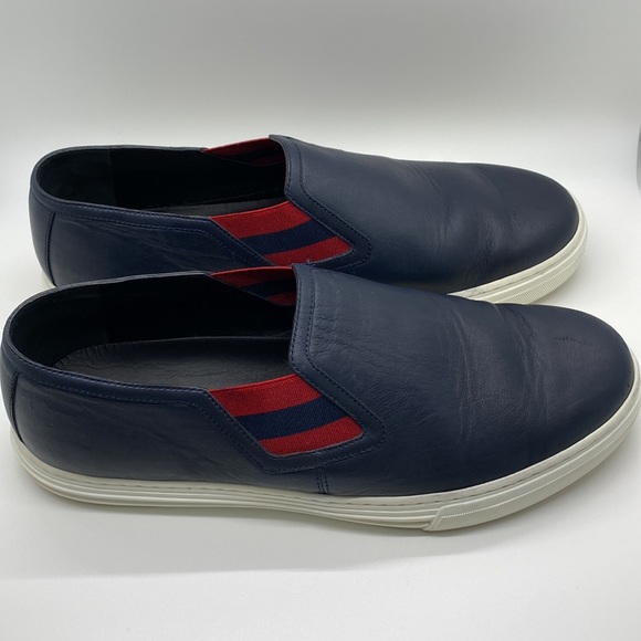 Gucci Slip On Leather Tennis Sneakers Blue - Picture 1 of 10